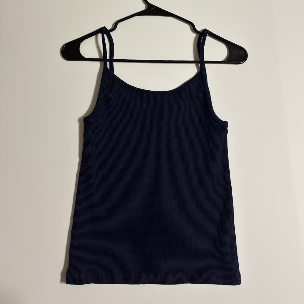 DONNI Navy Blue Ribbed Cotton Modal Spaghetti Strap Camisole Tank Top Size M